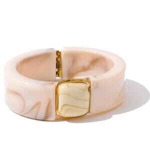 Womens Acrylic Bangle Bracelet 66mm PVD Gold Stainless Steel Nickel Retro